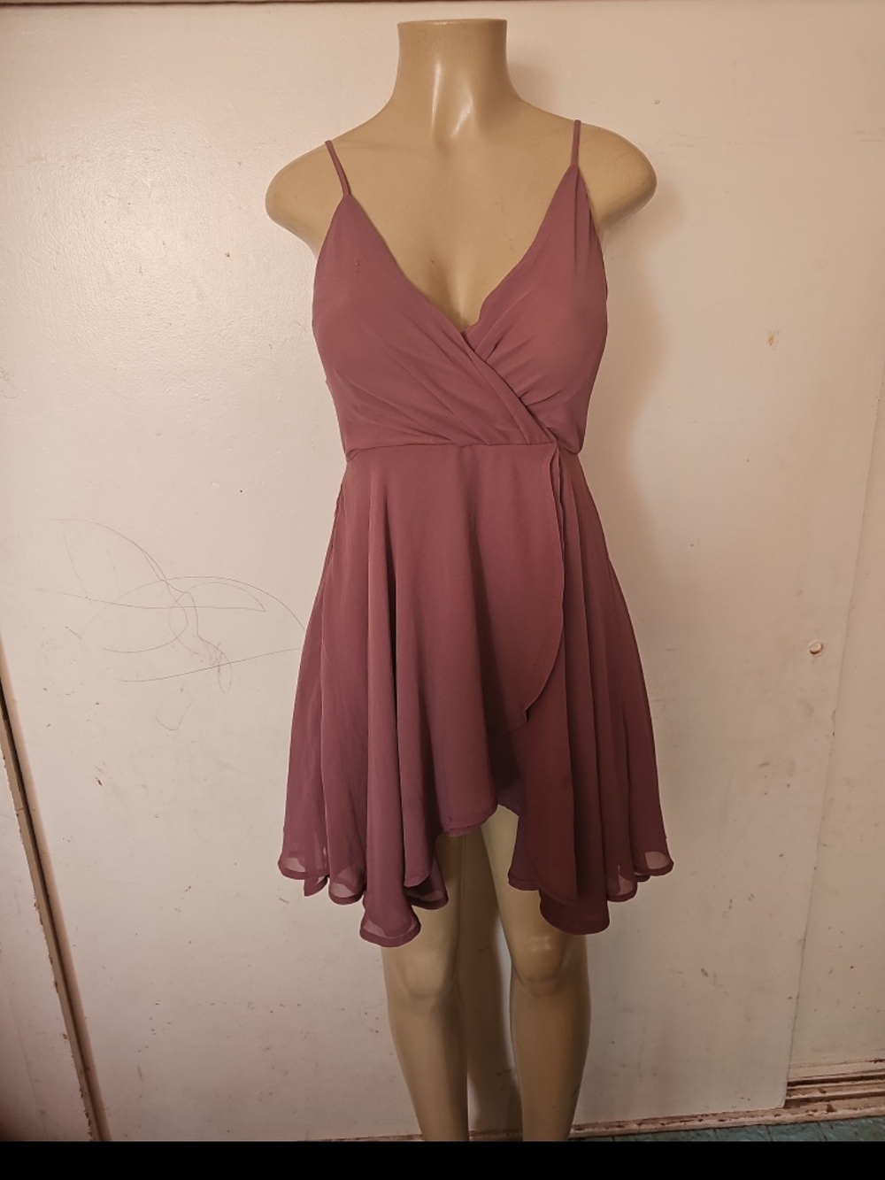 Windsor Mauve Wrap-Front Spaghetti Strap Mini Dress